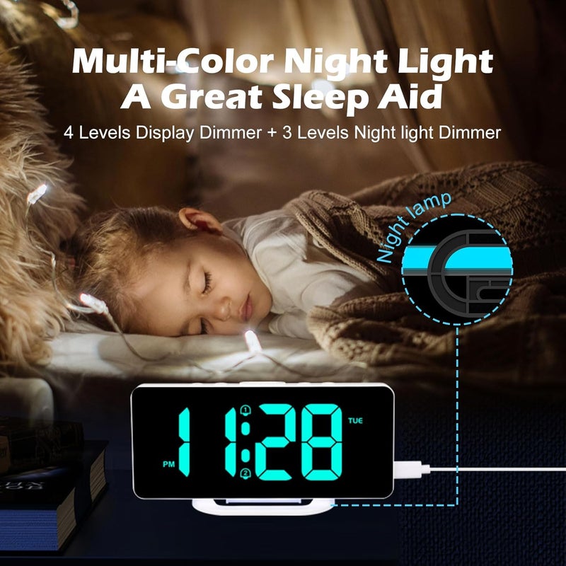 ALANAS RGB Digital Alarm Clock, Color Changing Mood Light with 10 Colors, Dual Alarm with Snooze, Dimmable Display, USB Charger, Adjustable Volume, Plug in, Bedroom Desk Clock for Teens, Adults - Image 2